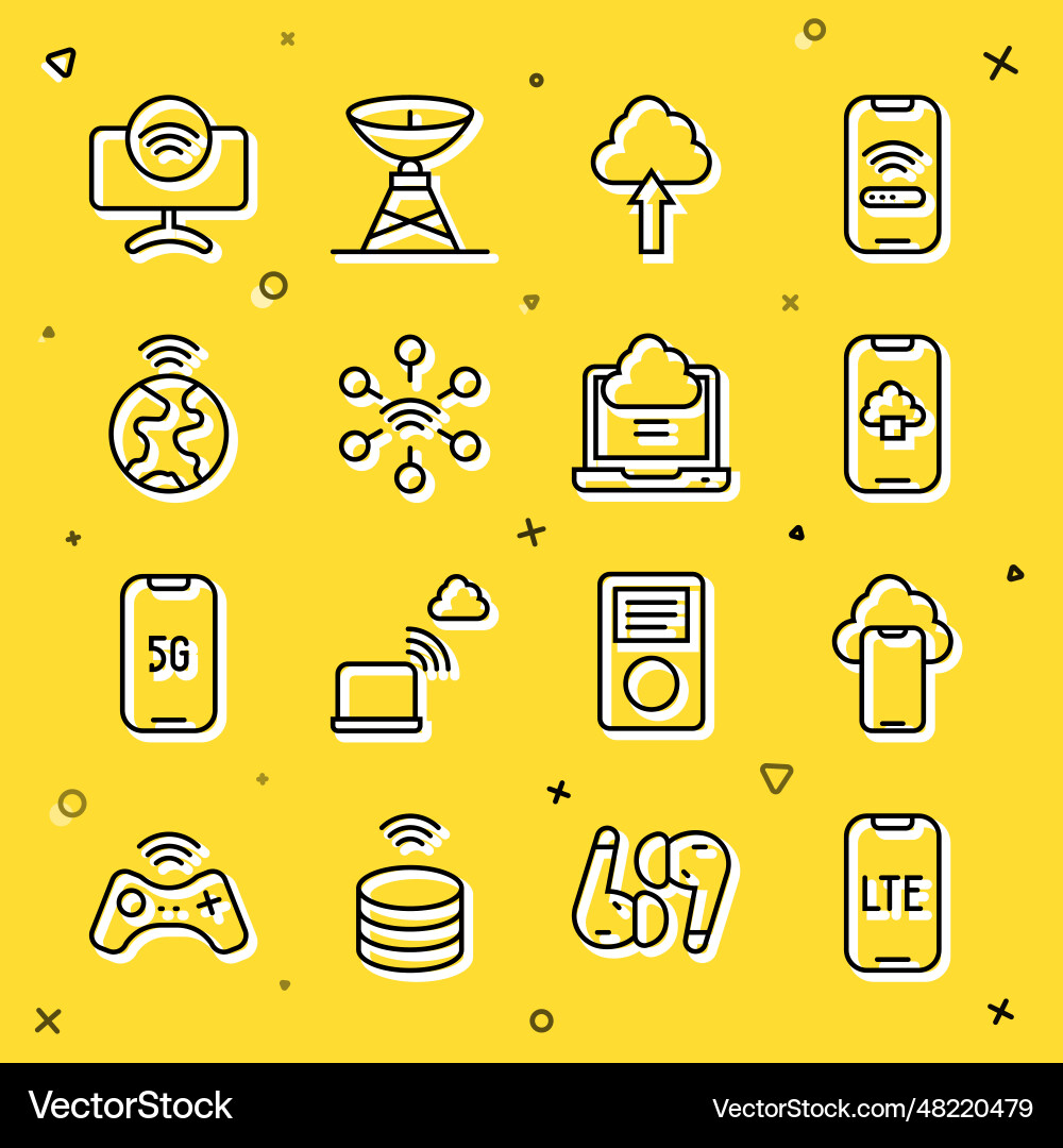 Set line lte network cloud technology data upload Set line lte network cloud technology data upload Vector Image