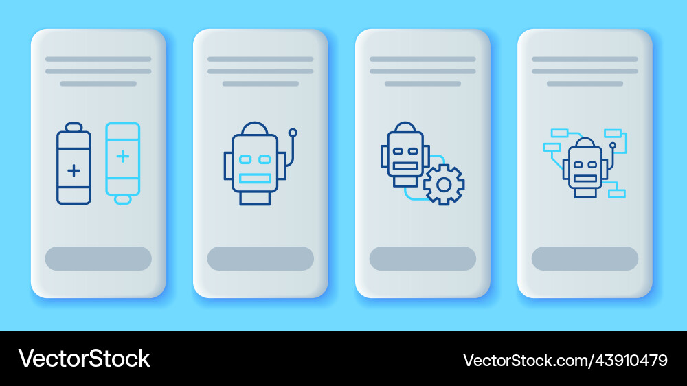 Set line robot setting battery and icon Vector Image