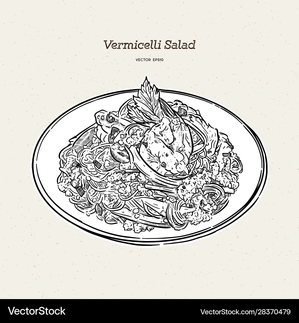 Spicy Vermicelli Salat Hand Zeichnung Spicy Vermicelli Salat Hand Zeichnung vektorbild
