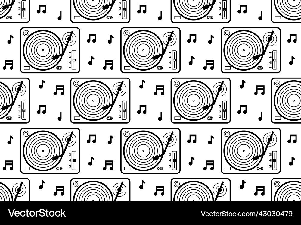 Vinyl player seamless pattern black and white Vector Image