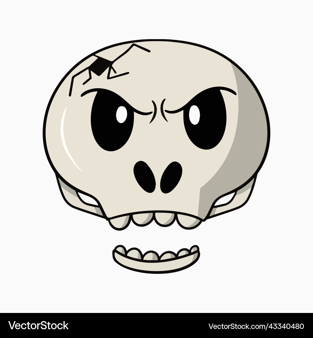 Angry skull with crack cute cartoon Vector Image
