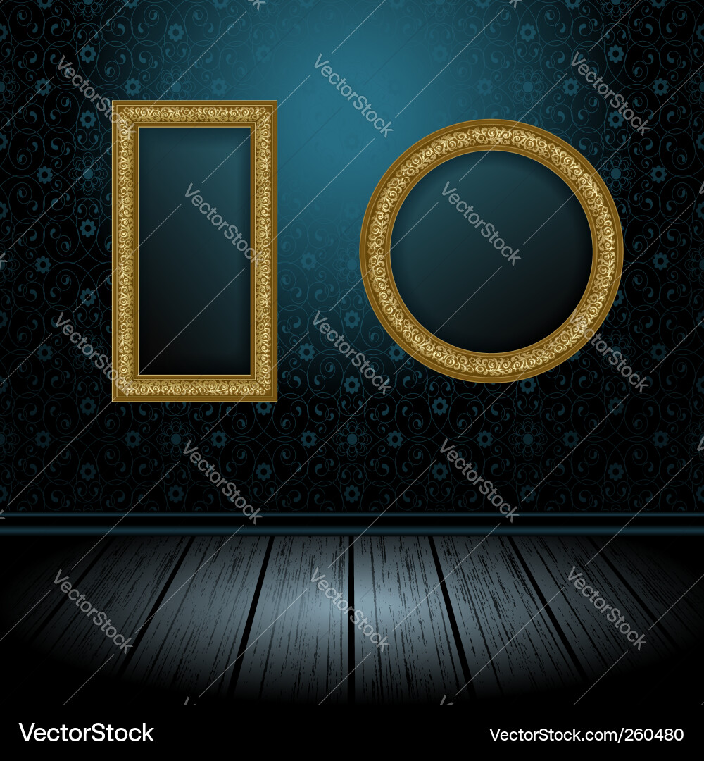 Elegant Gold Frames on Blue Wallpaper Vector Image