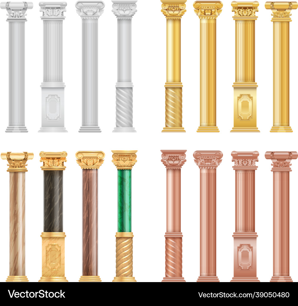 Gold white bronze columns realistic malachite vector image