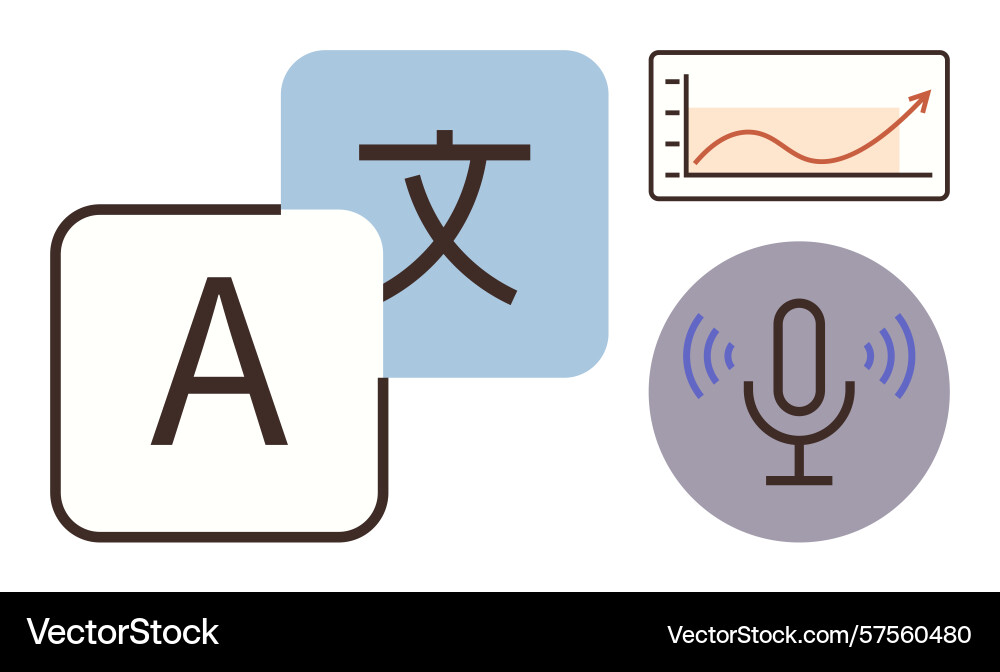 Language translation voice recognition and data Language translation voice recognition and data vector image