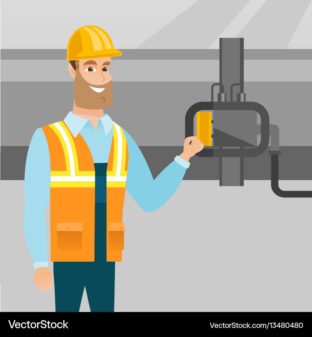 Operator checking detector on gas pipeline Operator checking detector on gas pipeline vector image
