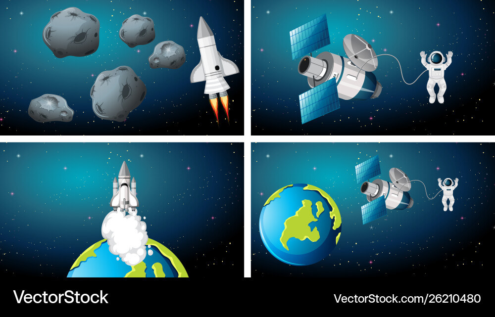 Set different spaces scenes vector image