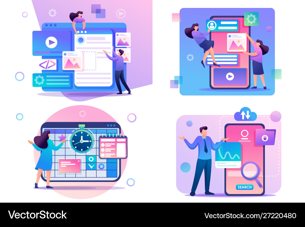 Set flat 2d concepts web design time management vector image