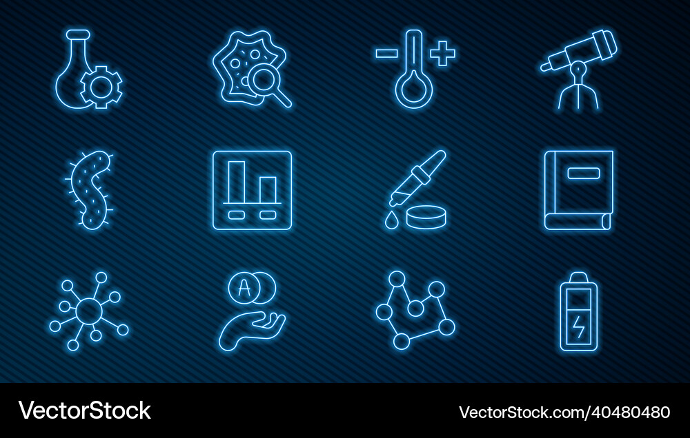 Set line battery science book thermometer graph Set line battery science book thermometer graph vector image