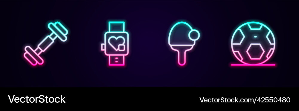 Set line dumbbell smart watch with heart racket vector image