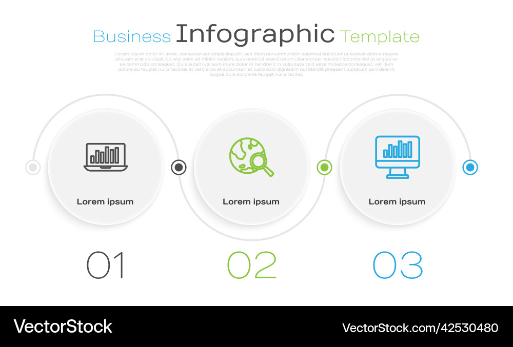 Set line laptop with graph chart search globe Set line laptop with graph chart search globe vector image