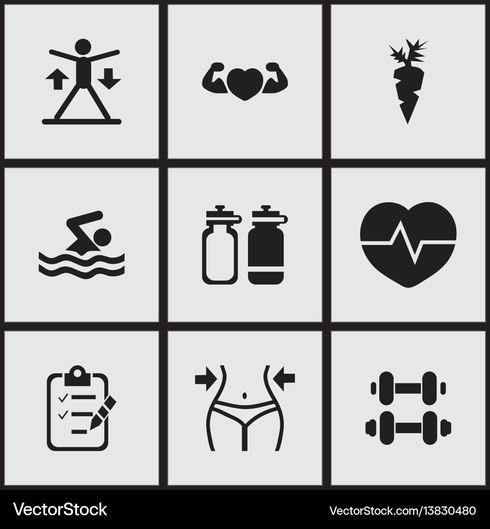 Set of 9 editable exercise icons includes symbols Set of 9 editable exercise icons includes symbols vector image