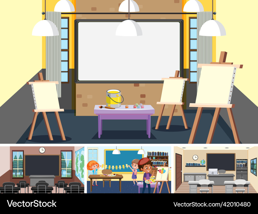 Set of student in the classroom scene Set of student in the classroom scene vector image