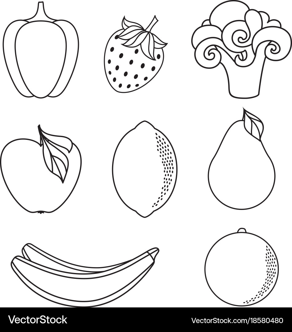 Sketch style fresh fruits vegetables set – Royalty-Free Vector | VectorStock, image size:951x1080