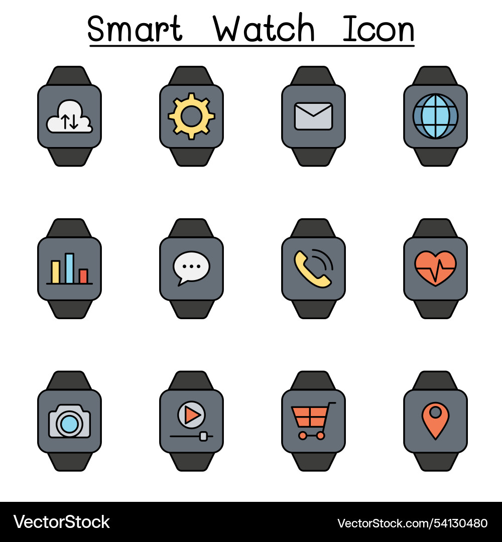 Smart watch icon set in color line style Smart watch icon set in color line style vector image