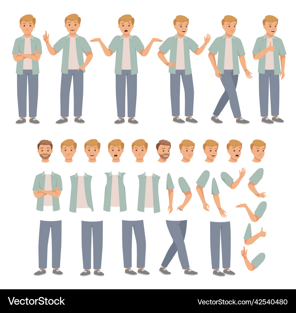 Young man character constructor with separated Young man character constructor with separated vector image