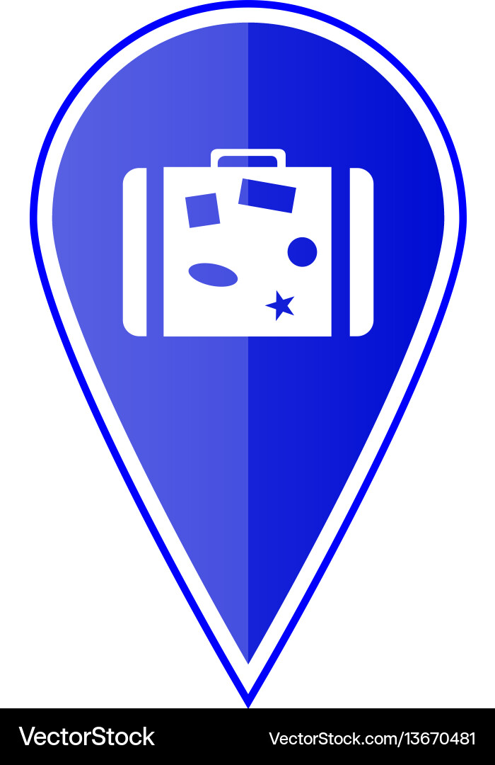 Blue map pointer with travel suitcase vector image