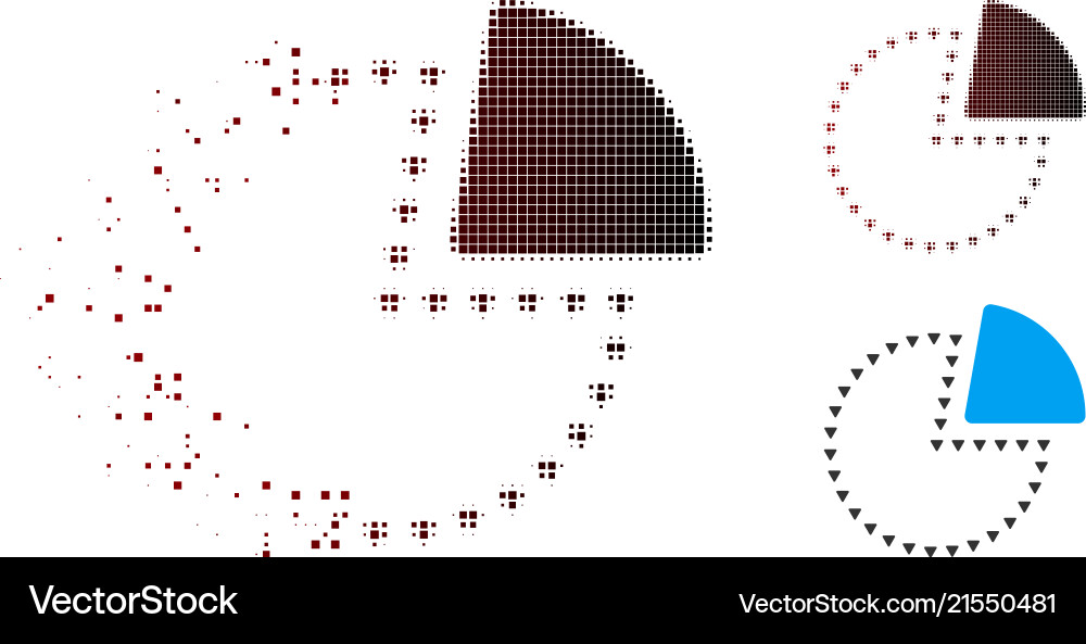 Disintegrating pixel halftone dotted pie chart Disintegrating pixel halftone dotted pie chart vector image