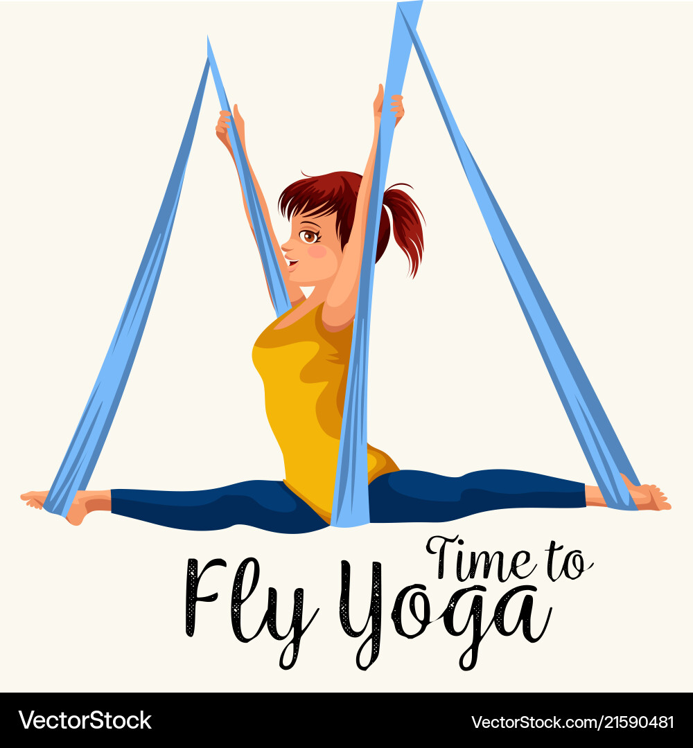 Fly yoga flat poster with girl in sportswear doing Fly yoga flat poster with girl in sportswear doing vector image