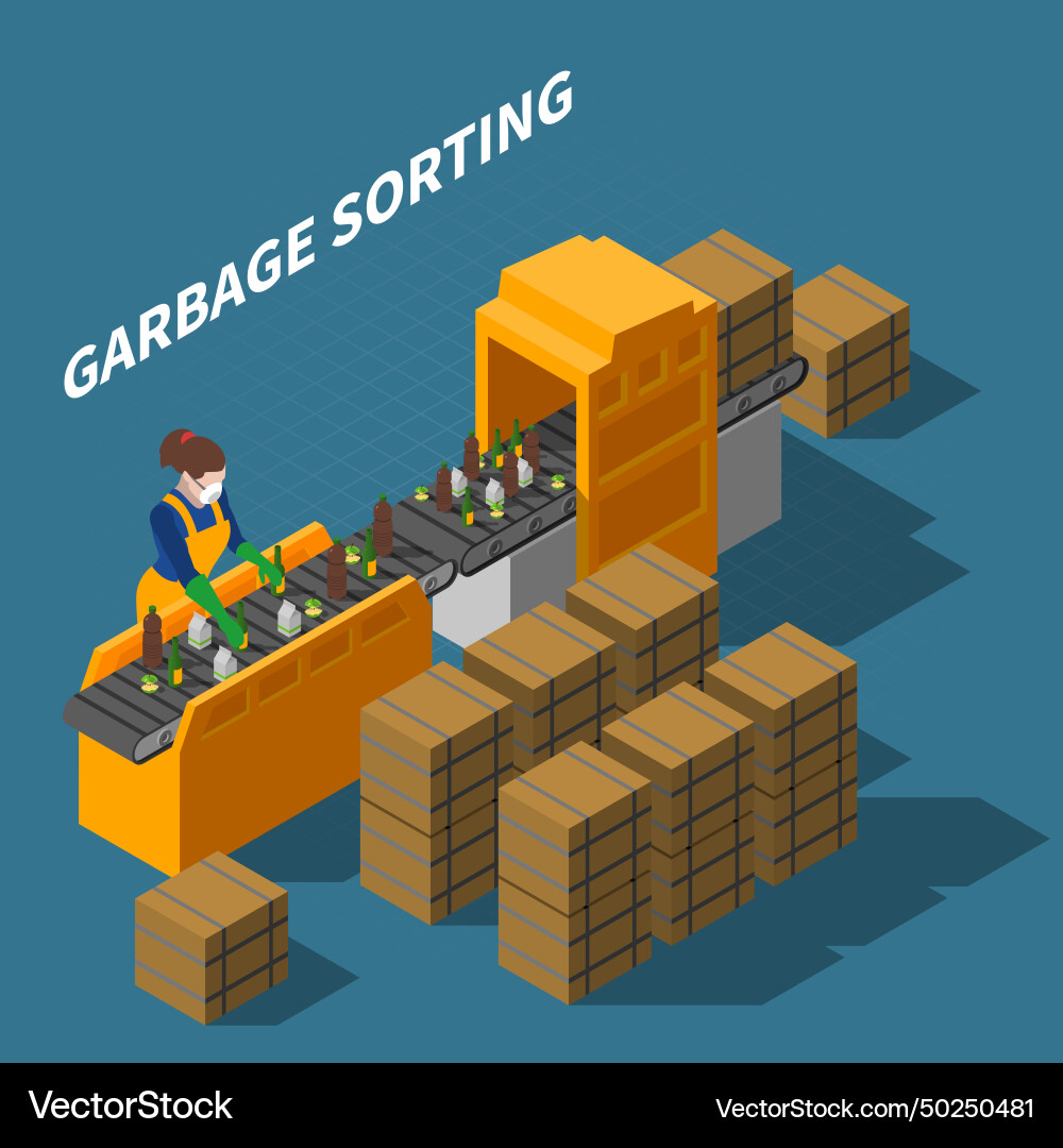 Garbage sorting conveyor composition Garbage sorting conveyor composition Vector Image