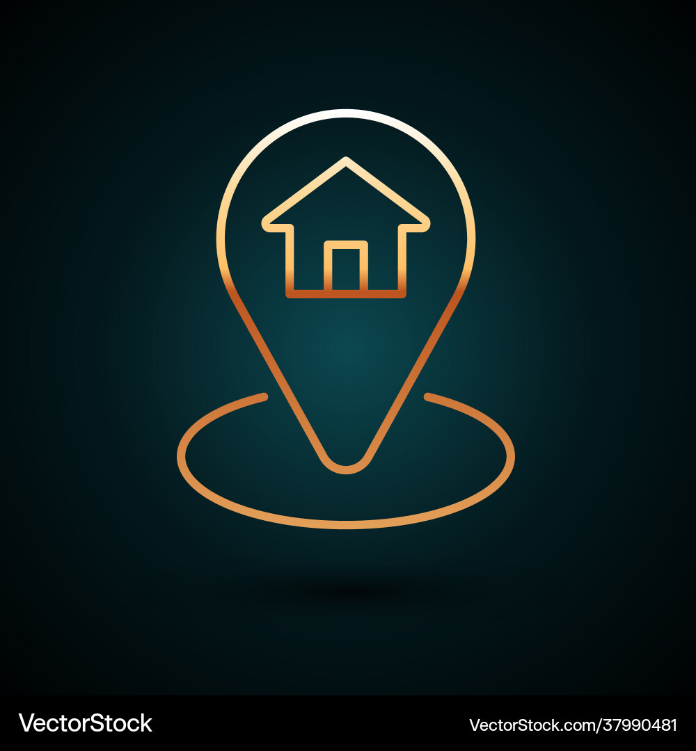 Gold line map pointer with house icon isolated Gold line map pointer with house icon isolated vector image