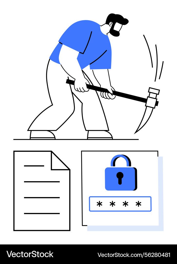 Man mining passwords with pickaxe above file vector image
