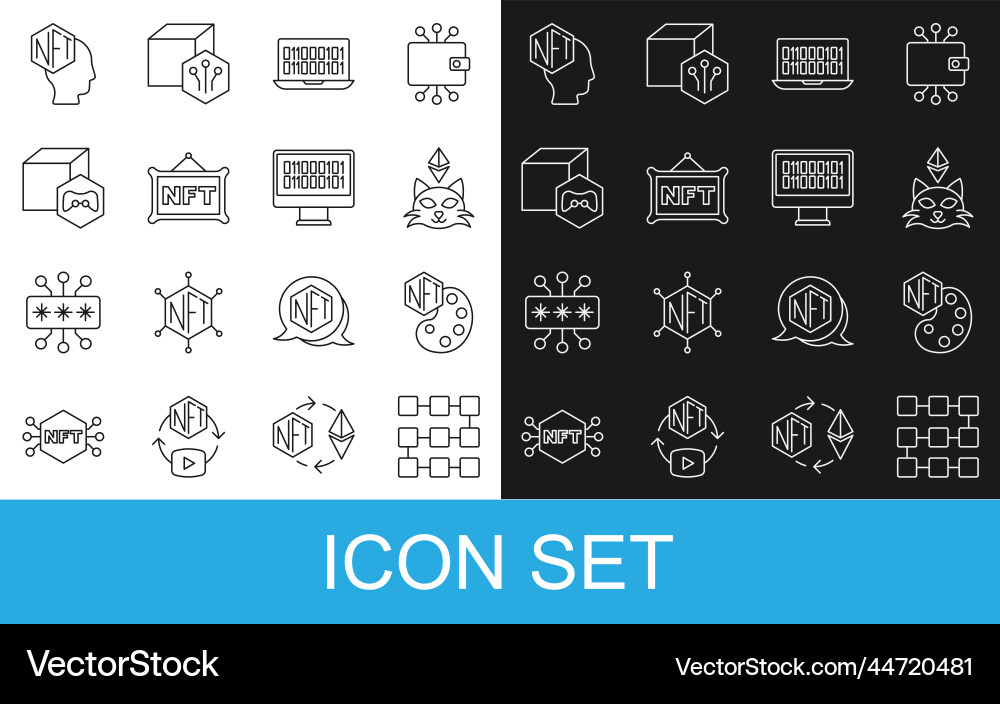 Set line nft blockchain technology digital crypto Set line nft blockchain technology digital crypto vector image