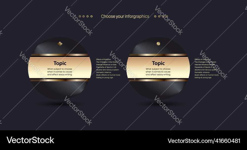 Two dark circle buttons design with description Two dark circle buttons design with description vector image