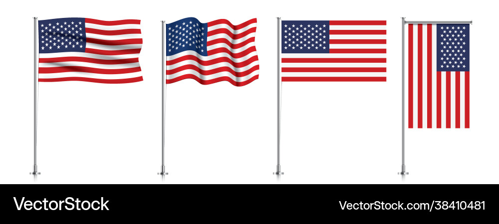 USA Flags on Metallic Poles Vector Image