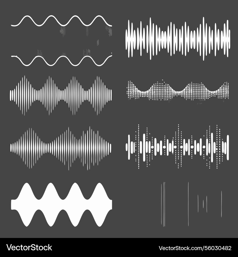 Collection of various sound wave forms and audio Vector Image