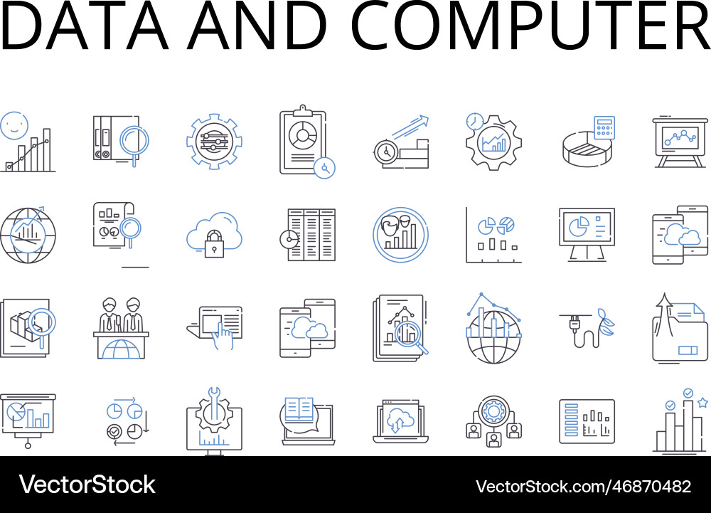 Data and computer line icons collection vector image