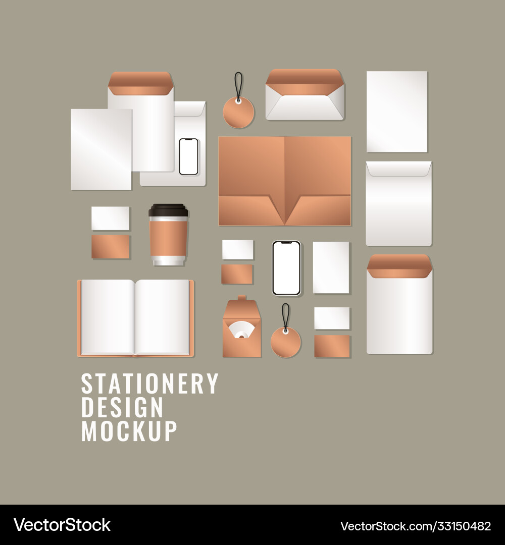 File and mockup set on gray background Vector Image