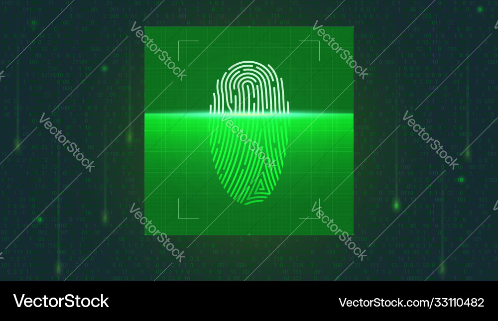 Fingerprint scan on screen in digital matrix vector image