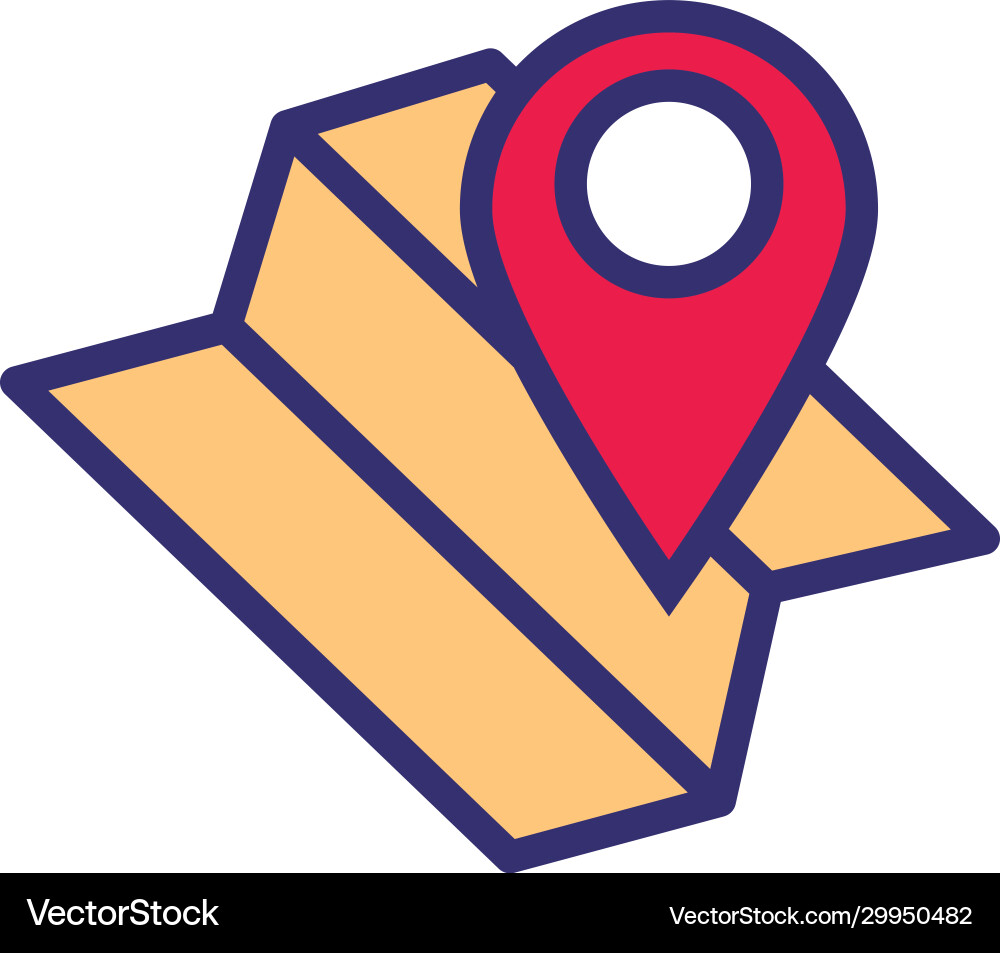 Paper map guide with pin location line and fill Paper map guide with pin location line and fill vector image