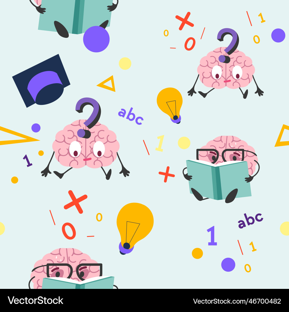 Puzzled and confused brain characters reading Puzzled and confused brain characters reading vector image