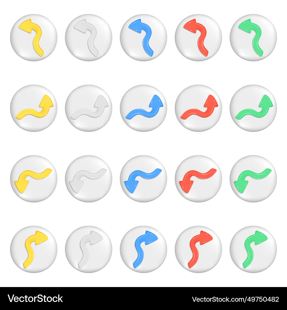 Realistic 3d colorful arrows on round button Realistic 3d colorful arrows on round button vector image