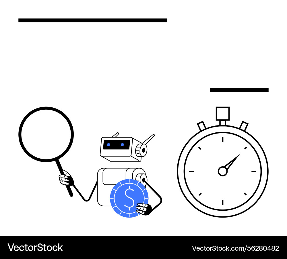 Robot analyzing money and time management using Robot analyzing money and time management using vector image