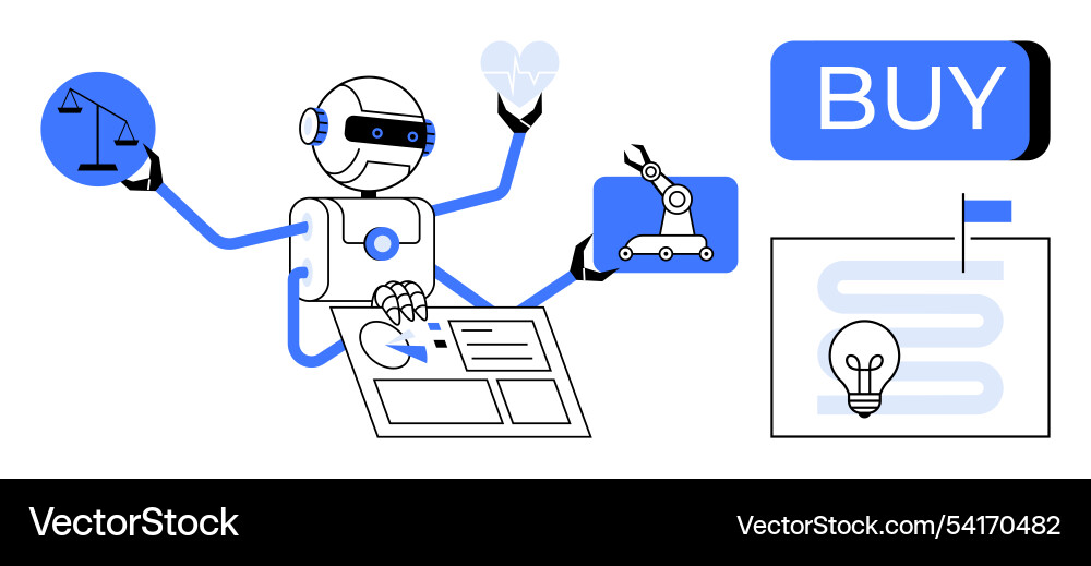 Robot engaging in multitasking activities Robot engaging in multitasking activities vector image