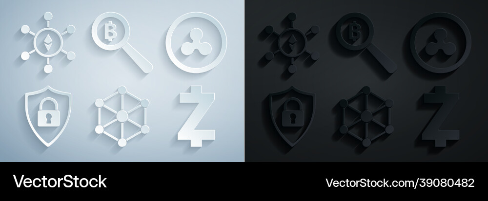 Set blockchain technology cryptocurrency coin Vector Image