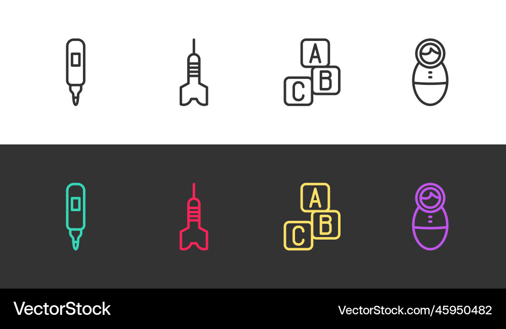 Set line marker pen dart arrow abc blocks vector image