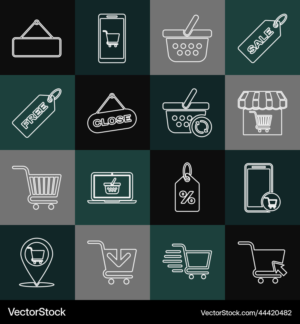 Set line shopping cart with cursor mobile Set line shopping cart with cursor mobile Vector Image
