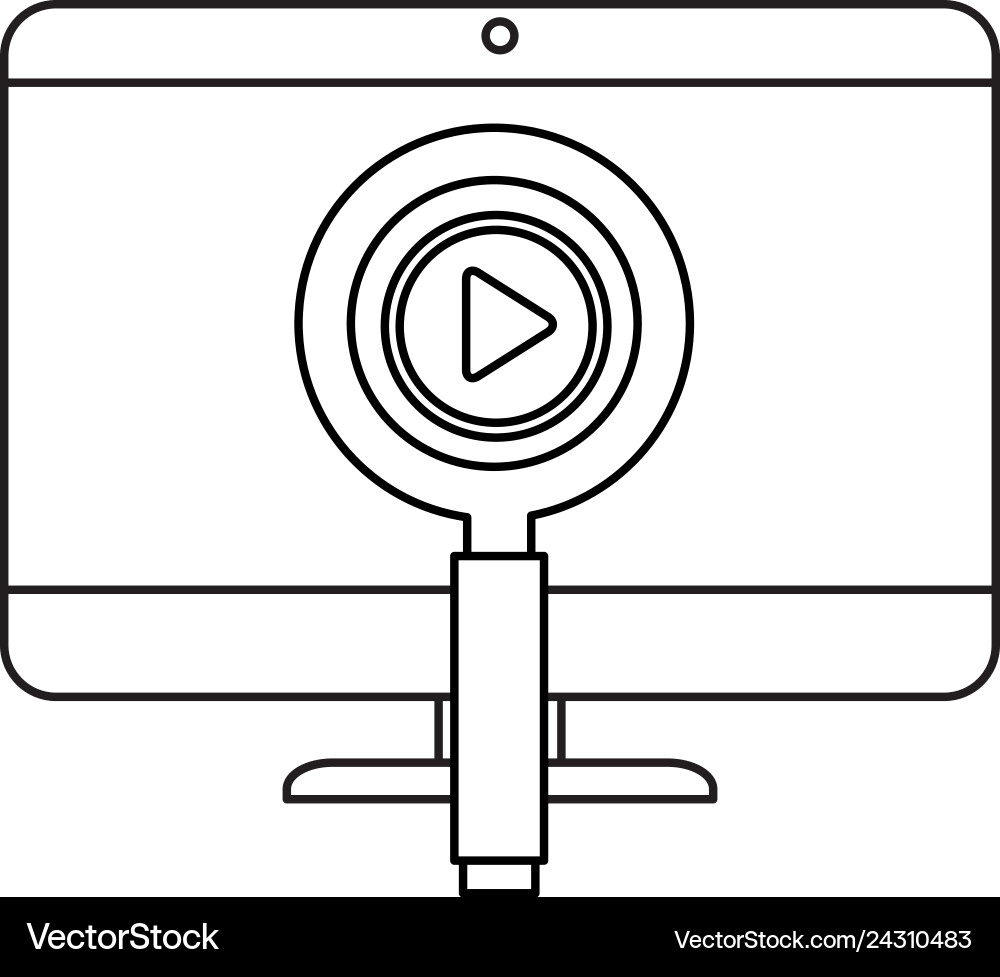 Computer desktop with magnifying glass Vector Image