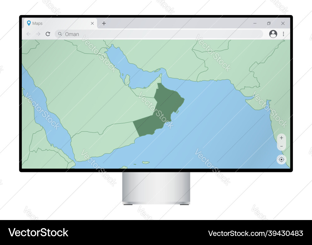 Computer monitor with map of oman in browser Computer monitor with map of oman in browser vector image