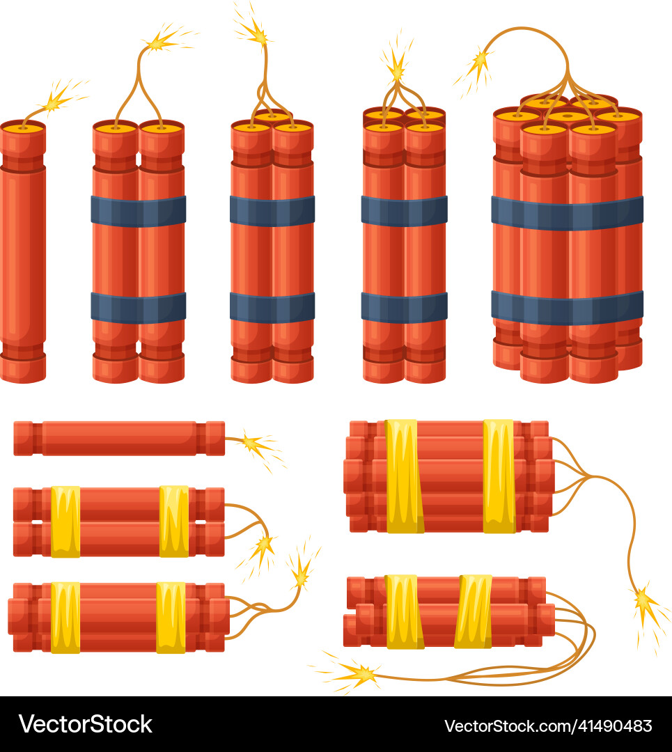 Dynamite explosive sticks pyrotechnics explosion Dynamite explosive sticks pyrotechnics explosion vector image