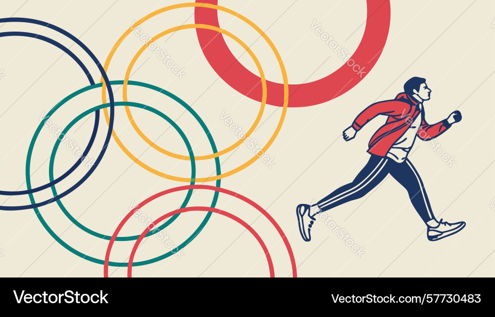 Figure running through abstract circular patterns vector image