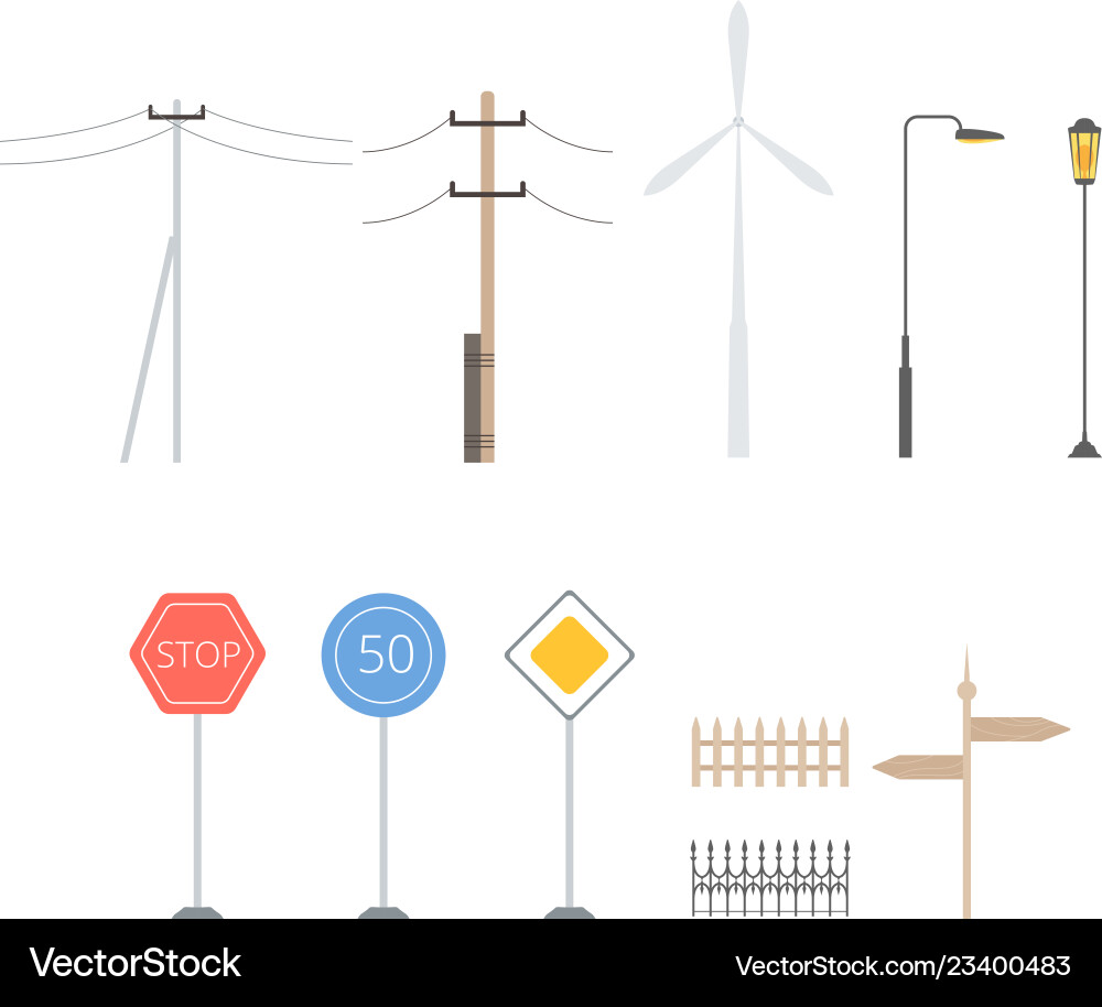 Light posts traffic signs direction pointers Vector Image