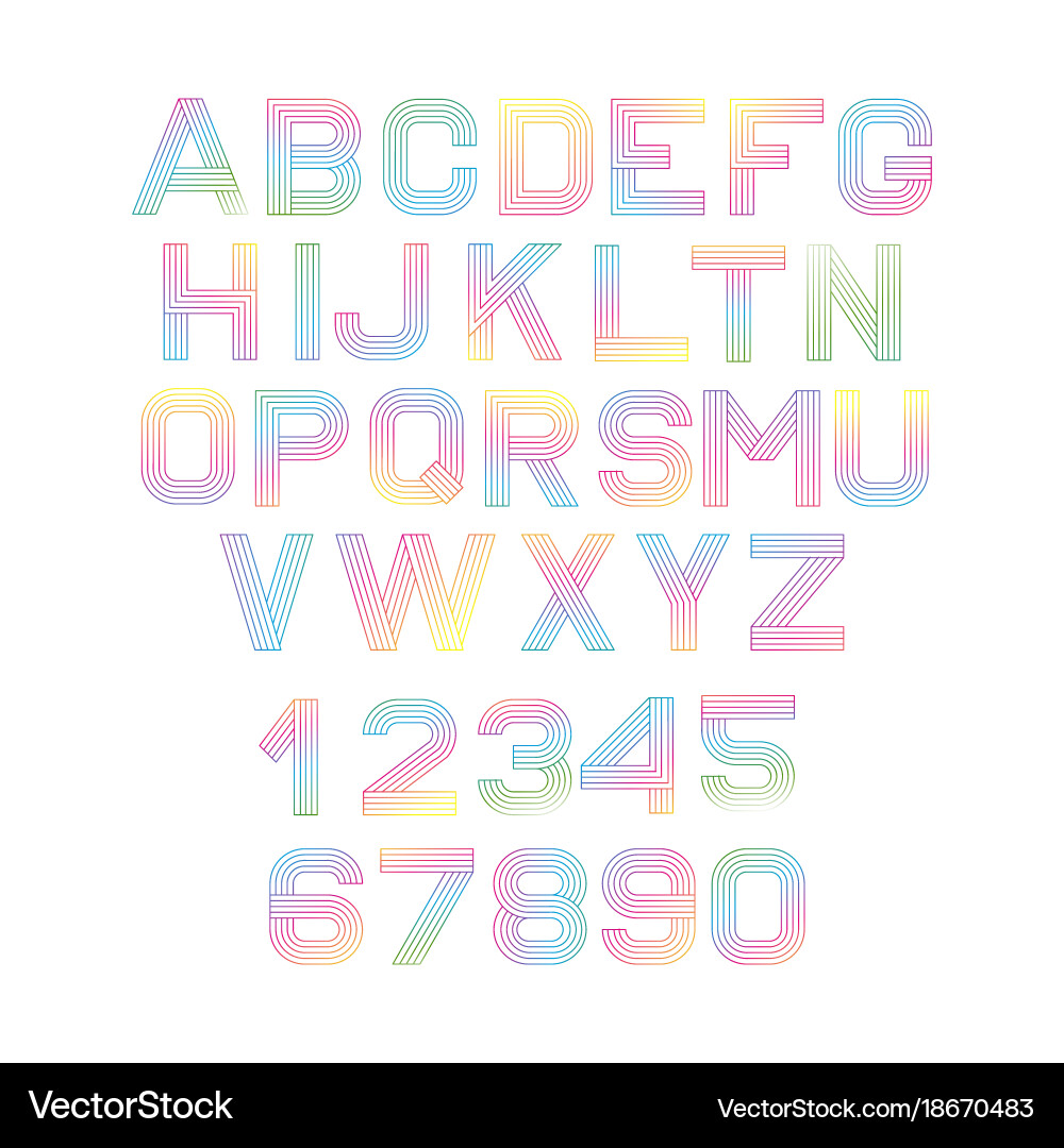 Linear font alphabet multicolored lines vector image