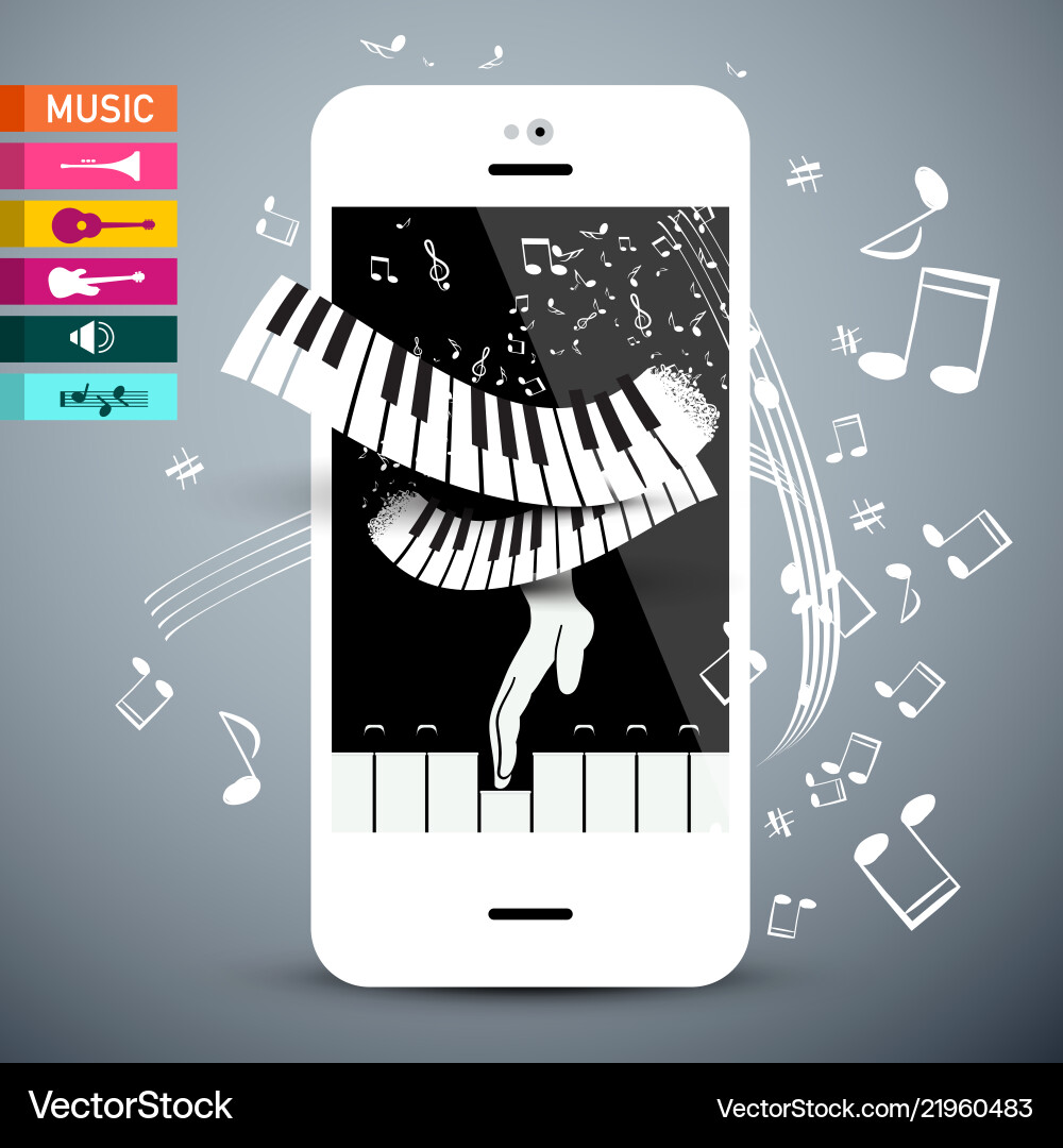 Music icons with keyboard app on cellphone Vector Image
