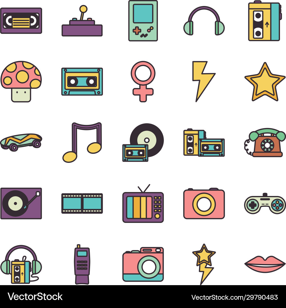 Retro line fill style icon set design Retro line fill style icon set design vector image