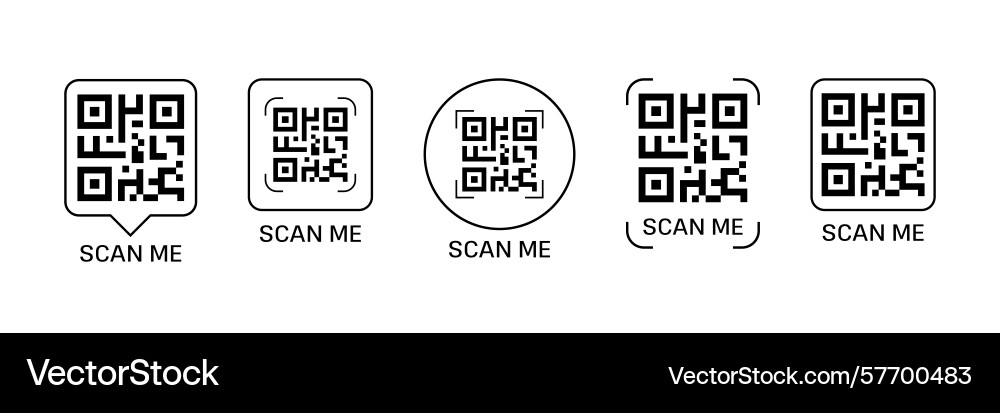 Scan me set icons and qr code frame vector image