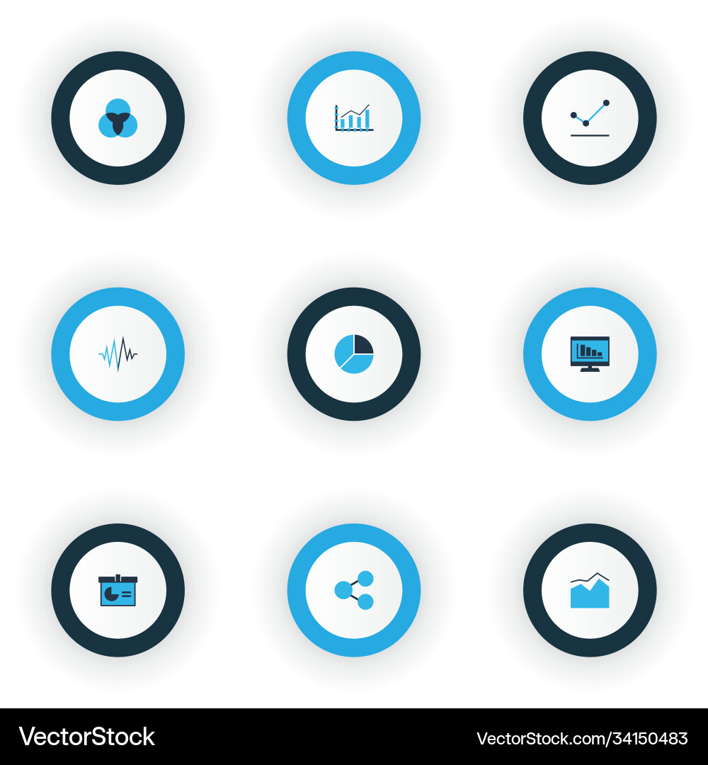 Set graphs diagrams and statistics icons Set graphs diagrams and statistics icons vector image